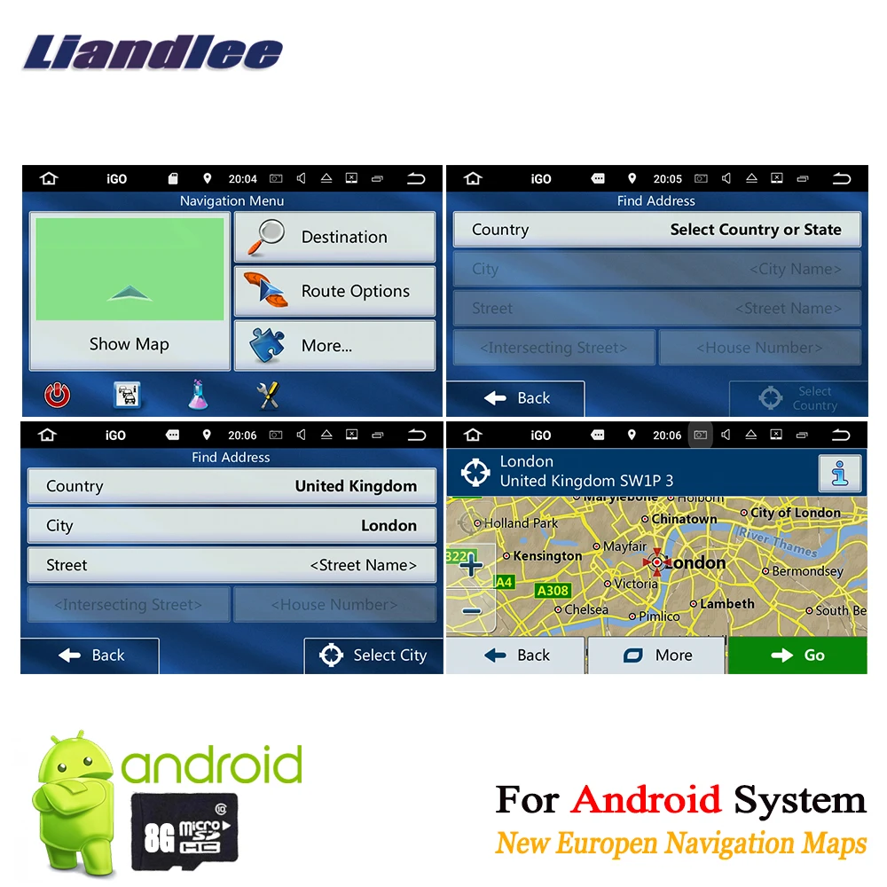 SD-карта Liandlee 8 ГБ GPS-навигация карта Android для Европы Ирландии Нидерландов Бельгии