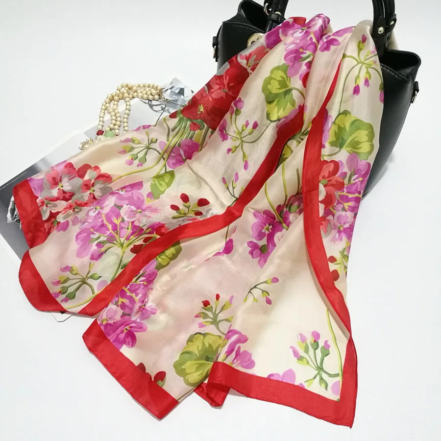 Фертильный шелковый шарф с цветочным принтом шарфы шаль-хиджаб роскошный бренд