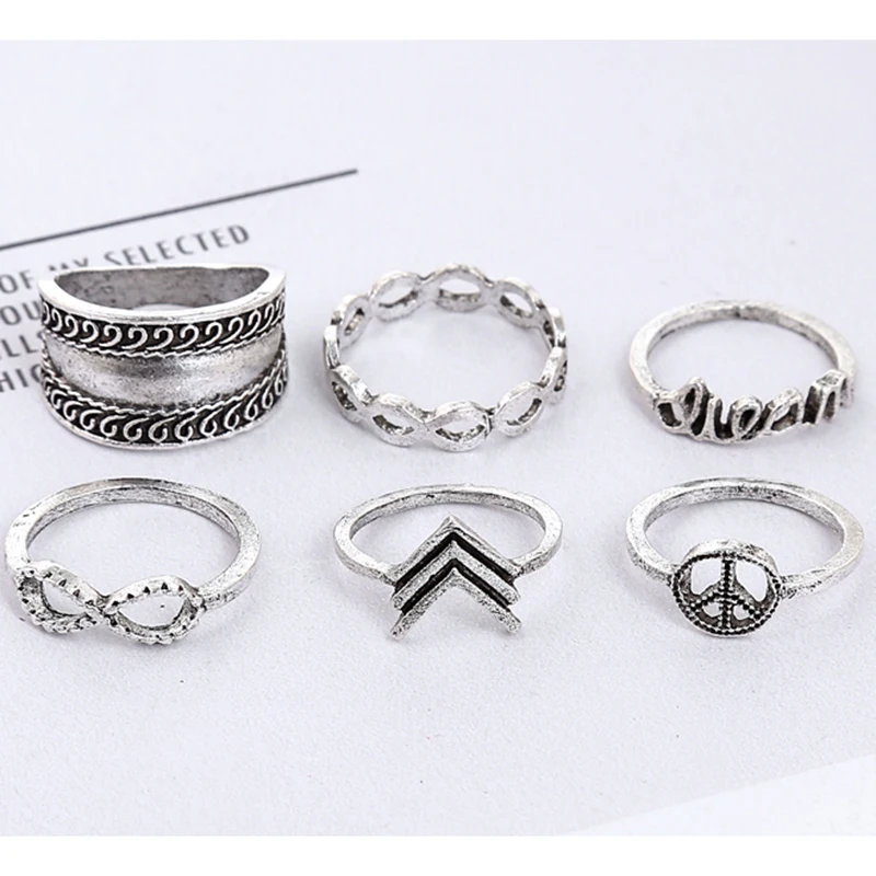XIYANIKE 6 Pcs/Set Vintage Midi Ring Sets Infinity Peace Knuckle Rings for Women Female Boho Anillos Mujer Jewelry R155 | Украшения и