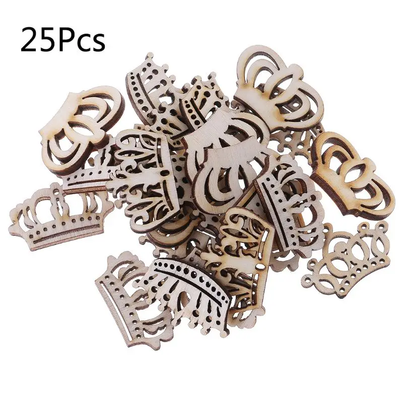 25 шт. лазерная резка дерева украшение деревянная Корона Форма Ремесло Свадебный