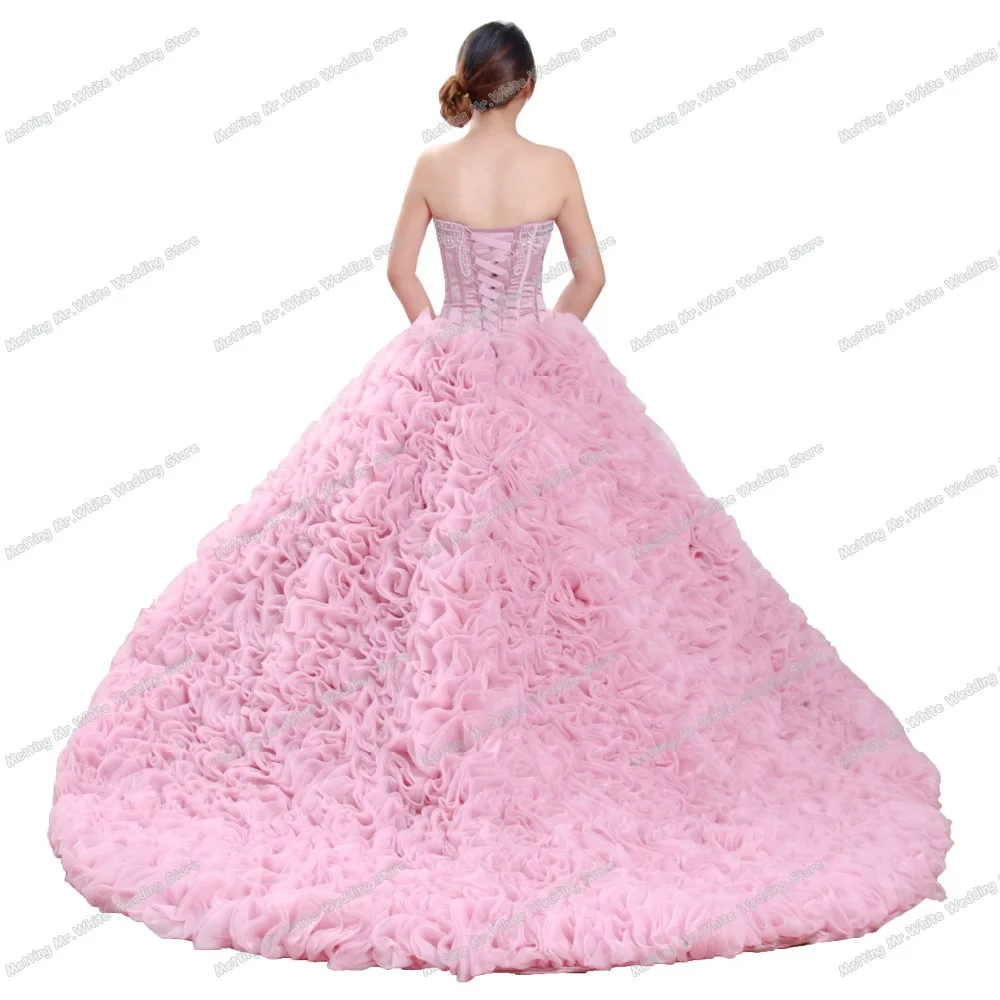 Роскошные Ruched складки Quinceanera платье бальное розовый реальные фото Vestidos