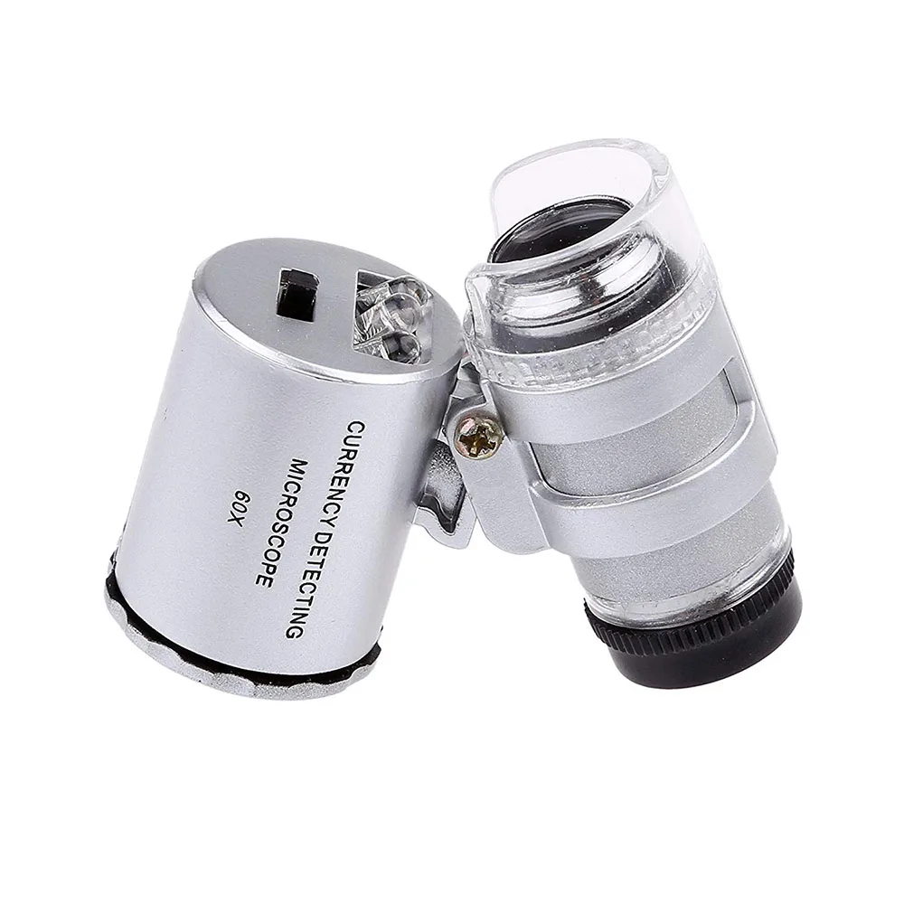 60X Mini Microscope Jeweler Loupe Lens Illuminated Magnifier Glass 3 LED With UV Light Lens Loupe