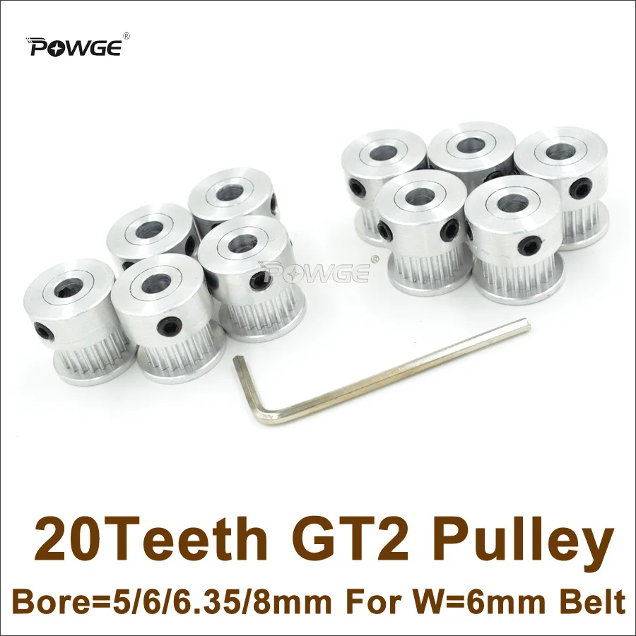 POWGE 30 шт. 20 зубцов 2GT зубчатый шкив Диаметр отверстия 5/6/6.35/8 мм ширина посадки 6