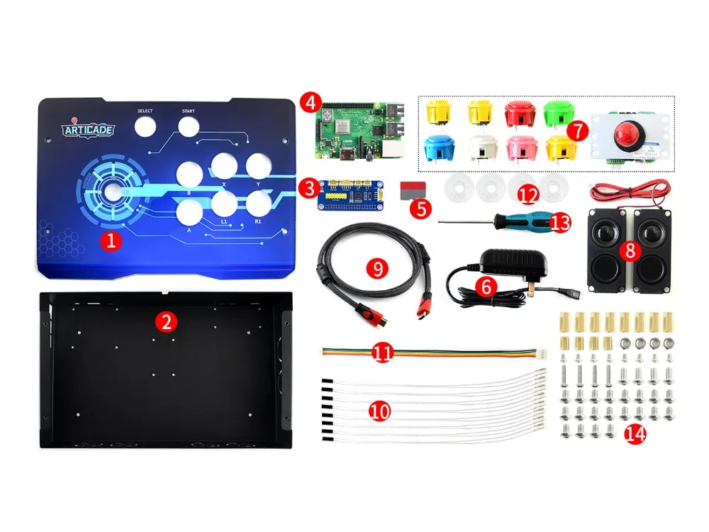 Waveshare Arcade C 1P аркадная консоль Raspberry Pi 3B + контроллер поддерживает RetroPie KODI HDMI/USB/Ethernet