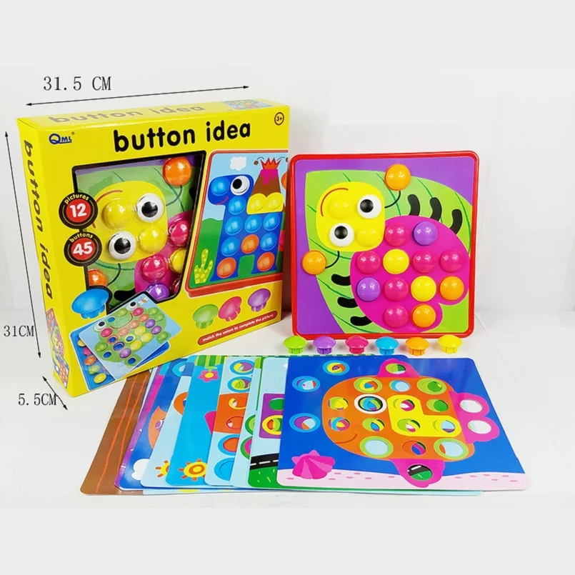 

Creative Mosaic Mushroom Nail Kit For Children Composite Picture Puzzle Educational Game Toys For Kid Button Art 3D Puzzles Toys
