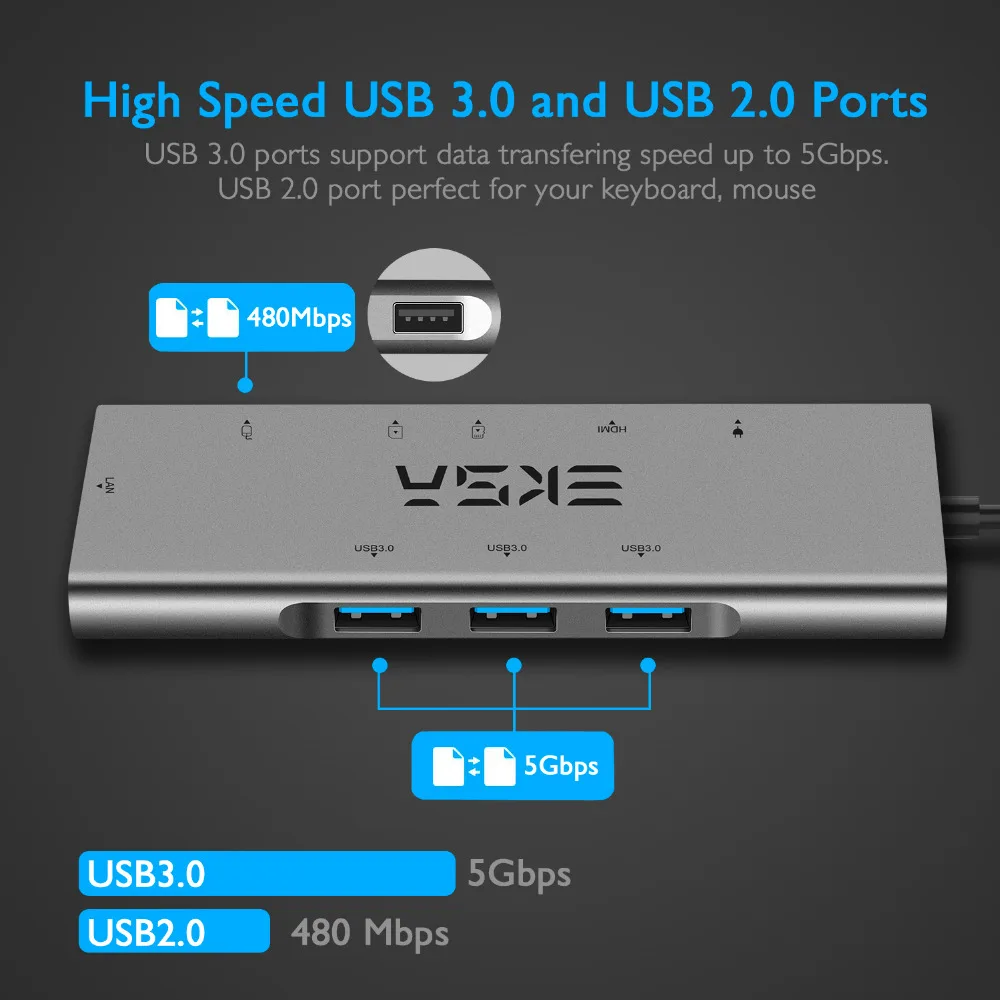 EKSA usb-хаб USB C к HDMI RJ45 Thunderbolt 3 адаптер для MacBook samsung Galaxy S9 S10 huawei mate 20 P20 Pro type 0