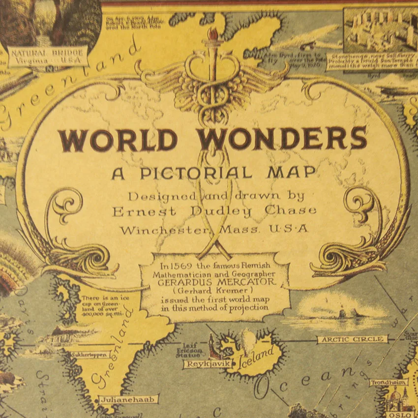 

Vintage World Map Great Building Kraft Paper Poster Wall Sticker Art Craft Map Bar Cafe Decor 68.5X51.5cm