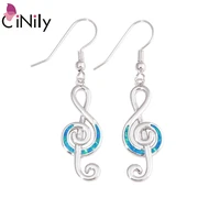 cinily ocean blue fire opal long dangle earrings silver plated musical note symbol drop earring minimal art jewelry woman girl
