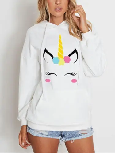 Модные женские туфли с капюшоном Толстовка длинным рукавом Единорог пара