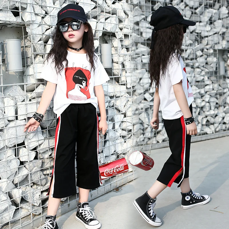 2 шт. футболка с принтом и укороченные брюки для девочек|Комплекты одежды девочек|