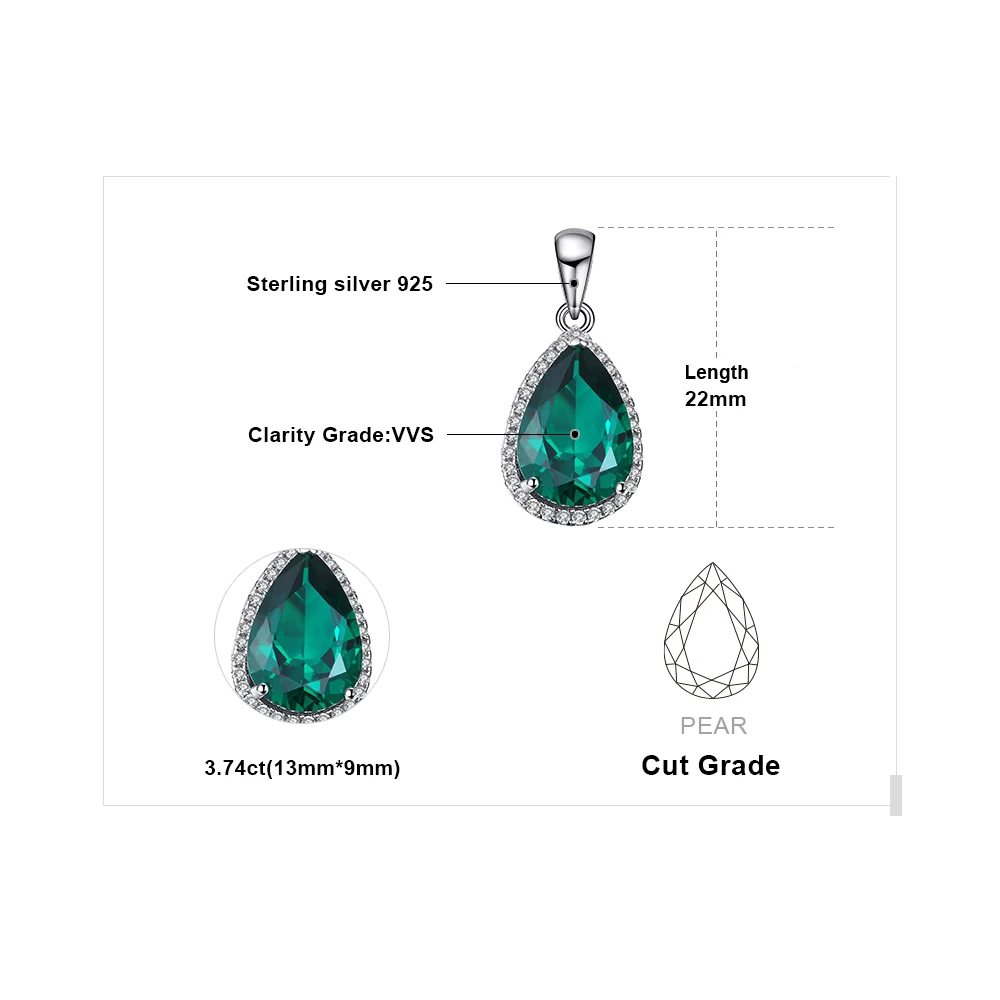 Jewelrypalace груша 6ct создан Изумрудный кулон из натуральной Твердые 925 Серебряные ювелирные изделия без цепи|pendant