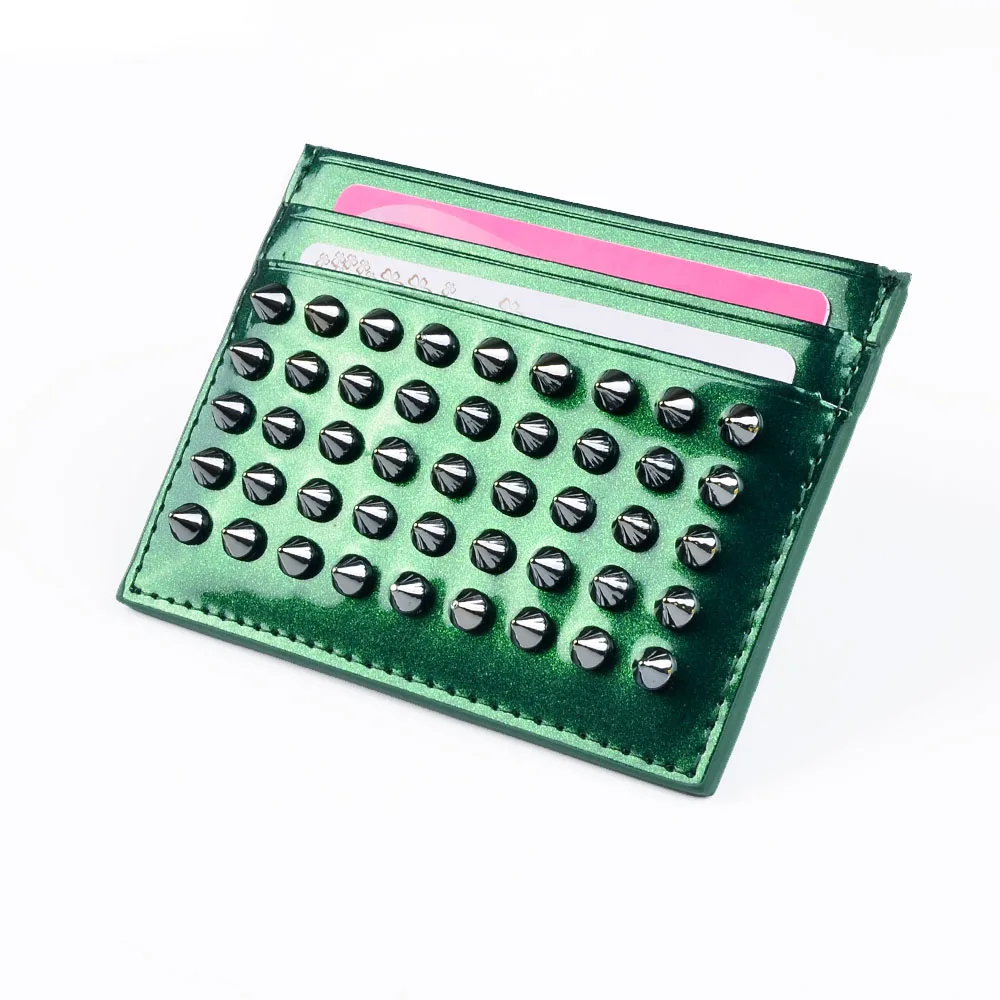 Green Женские заклепки pu кожаный держатель для карт тонкий кошелек кредитный держатель для карт s ID держатель для карт - Цвет: Green