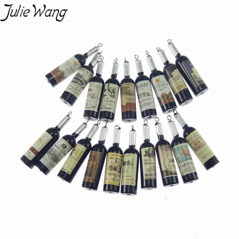 Julie Wang 10pcs Black Resin Wine Bottles Creative Charms Pendant Suspension Necklace Jewelry Making Earring Accessory | Украшения и