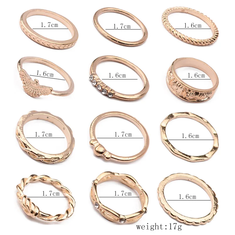 12 шт./компл. богемное Винтажное кольцо с узлом и резным кристаллом набор для леди