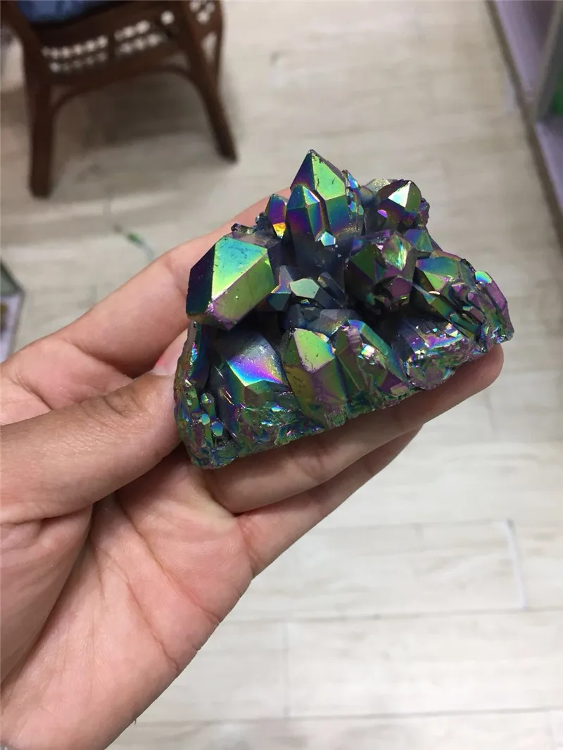

drop shipping titanium aura crystal gemstone cluster reiki healing rainbow aura gemstone crystal cluster meditation for sell