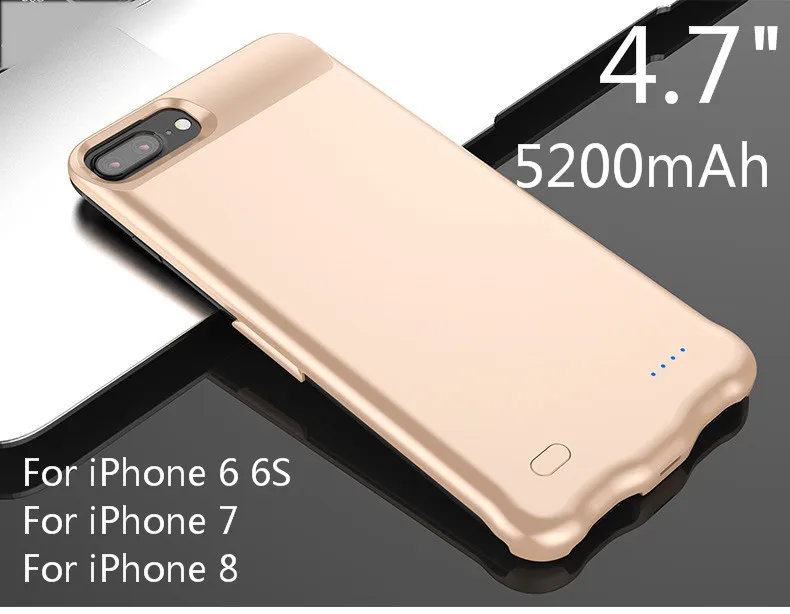 6200 мАч тонкий ультра тонкий чехол для зарядного устройства для iPhone 8, 7, 6, 6s Plus, Дополнительный внешний аккумулятор, чехол для зарядки iPhone 6, 6s, 7, 8, 5200 мАч - Цвет: i7 Gold
