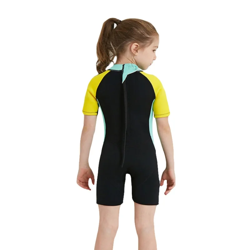 

Kids Girl Keep Warm UV Protection Swimwear Siamese Short Sleeves Warm Swimsuit Neoprene Diving Suit Children Wetsuit