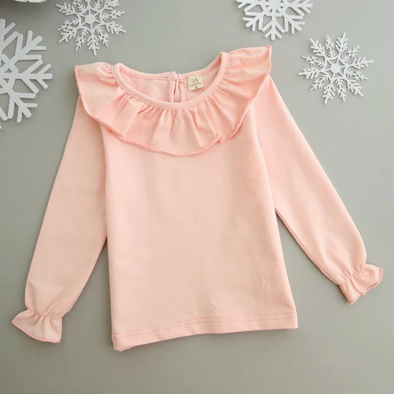 pink girls blouse Новое поступление белые рубашки с оборкой по краю круглого выреза для новорожденных девочек рубашки на осень детские блузки хлопчатобумажные блузки майки и футболки для девочки JW0316 - Цвет: pink girls blouse