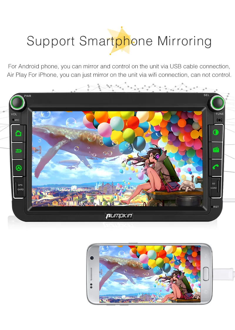 Тыква четырехъядерный 2 Din 8 ''Android 9 0 GPS стерео аудио без DVD плеер для Volkswagen/Skoda/Golf