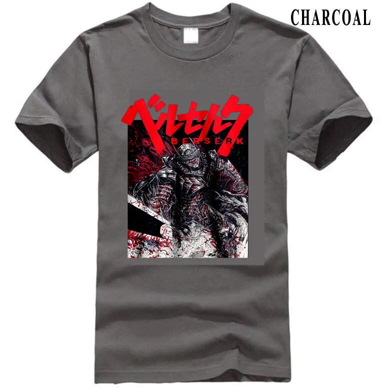 Berserk Armor Аниме Манга японский фильм Мужская черная футболка Размер: S-3XL мужские хлопковые футболки с круглым вырезом и принтом Топ Футболка размера плюс - Цвет: charcoal