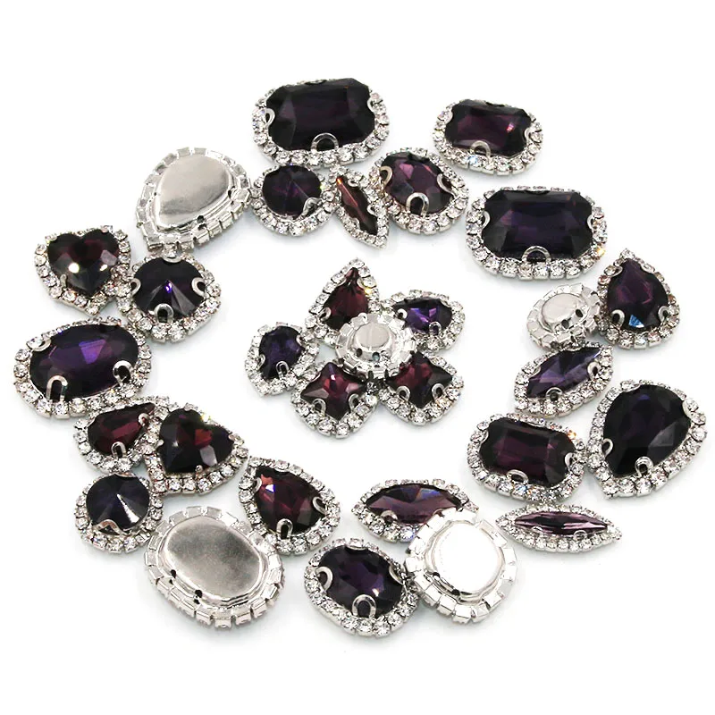 Горячая Распродажа темно-фиолетовые стеклянные стразы смешанной формы с плоской