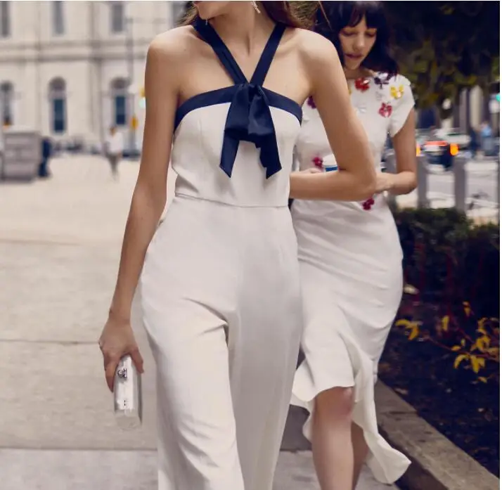 

Женский комбинезон с лямкой на шее, элегантный повседневный комбинезон без рукавов с бантом и брюками, лето 2021