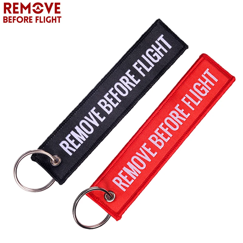 

2PCS Remove Before Flight Keychains Red Woven Motorcycle Key Ring Special Luggage Tag Label Black Chain Tag for Aviation Gifts