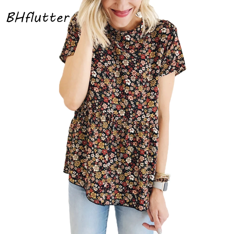 Новинка 2019 блузка от BHflutter рубашка женские модные летние топы и блузки с коротким