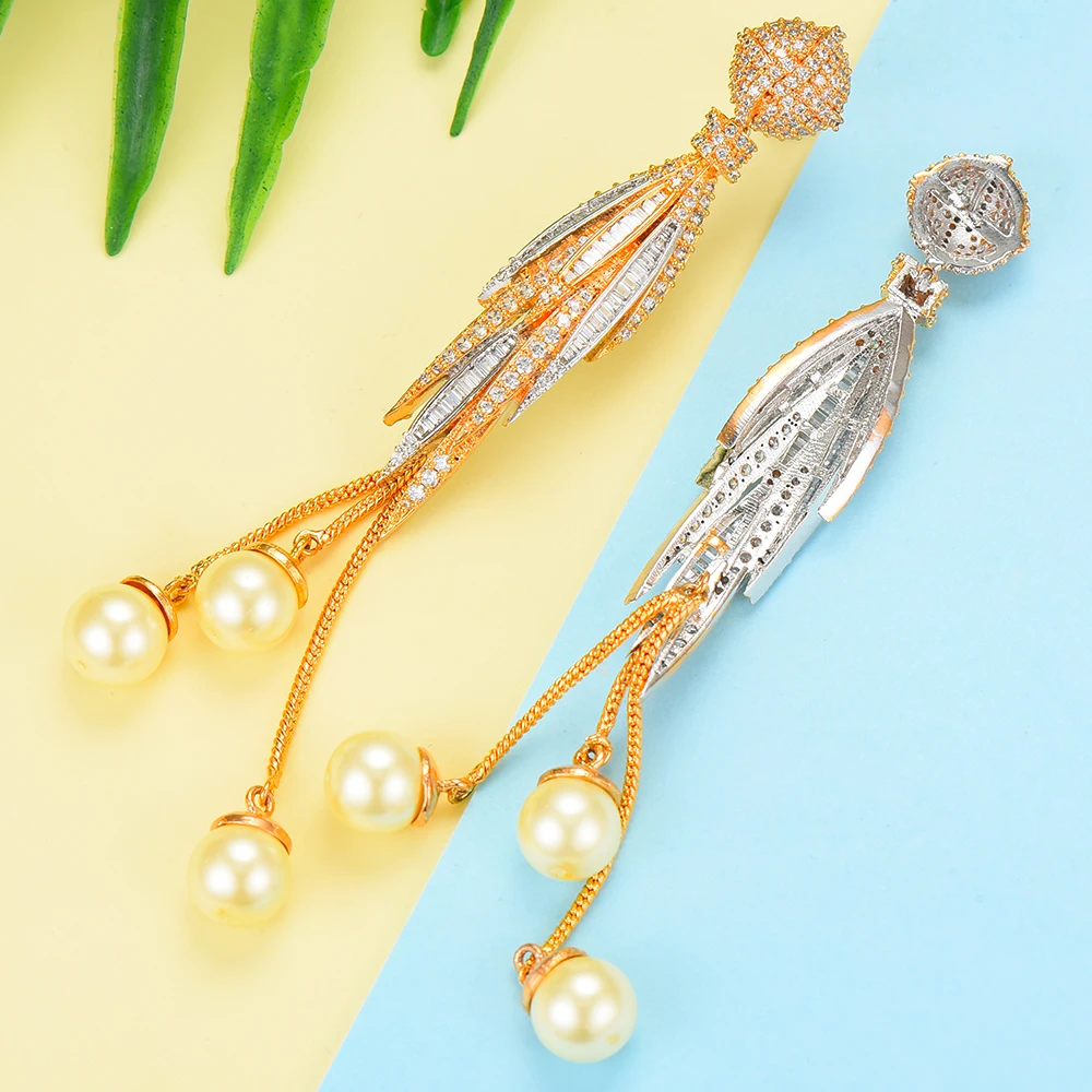 

Siscathy Luxury Cubic Zirconia Drop Dangle Pearl Earrings Party Jewelry Charms Long Tassel Earrings For Women