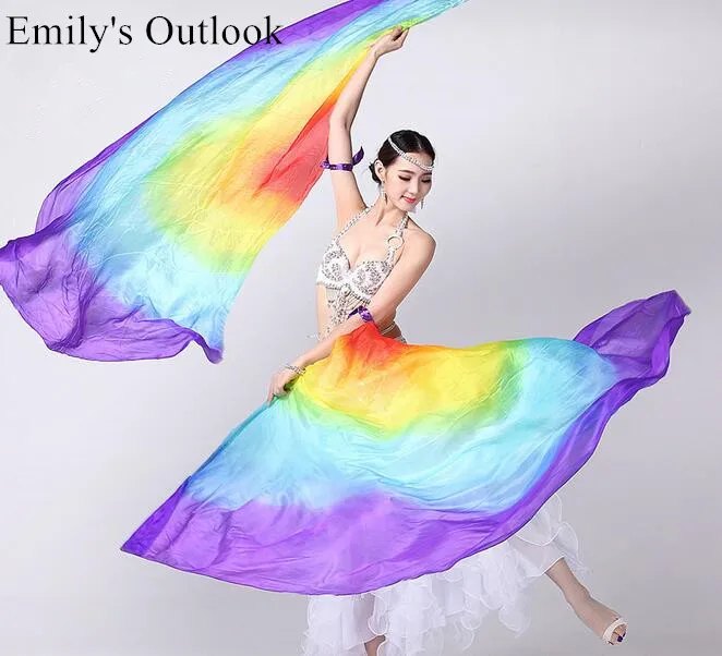 

1 Pair=2pcs Stage Performance Props Half Circle Hand Belly Dance Silk Veils Isis Wings With Stick Adults 90*44" Free Sipping