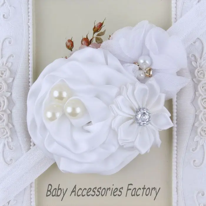 Chic Kids Elastic Headbands Girl Pearl Rhinestone Flower Headband Hair Accessories Christmas Hairbands FD01 | Детская одежда и