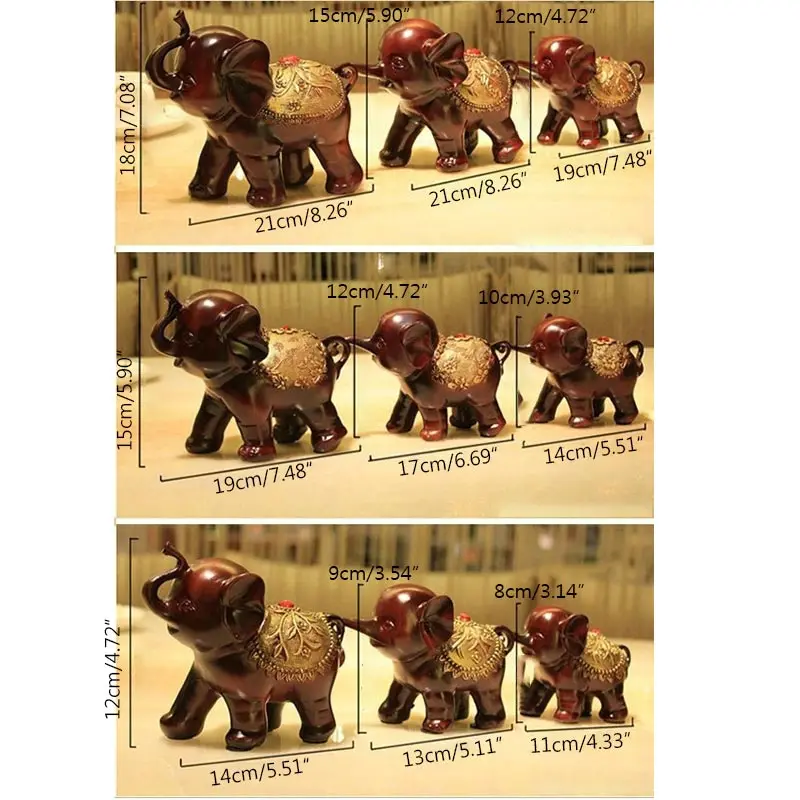 

Elegant Resin Three-Piece Elephant Decoration Fashion Home Decorations Wedding Gifts Photography Props Feng Shui Embellishment