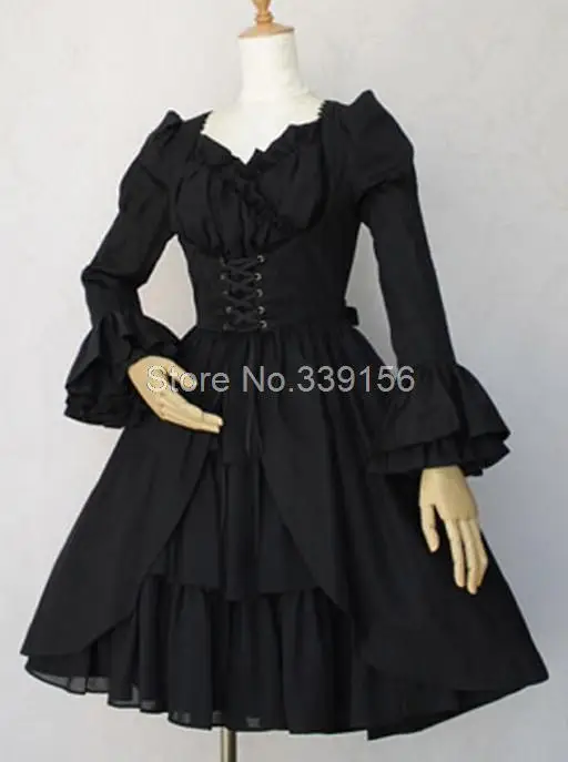 Женское платье с длинным рукавом черное/красное/Белое в готическом стиле |