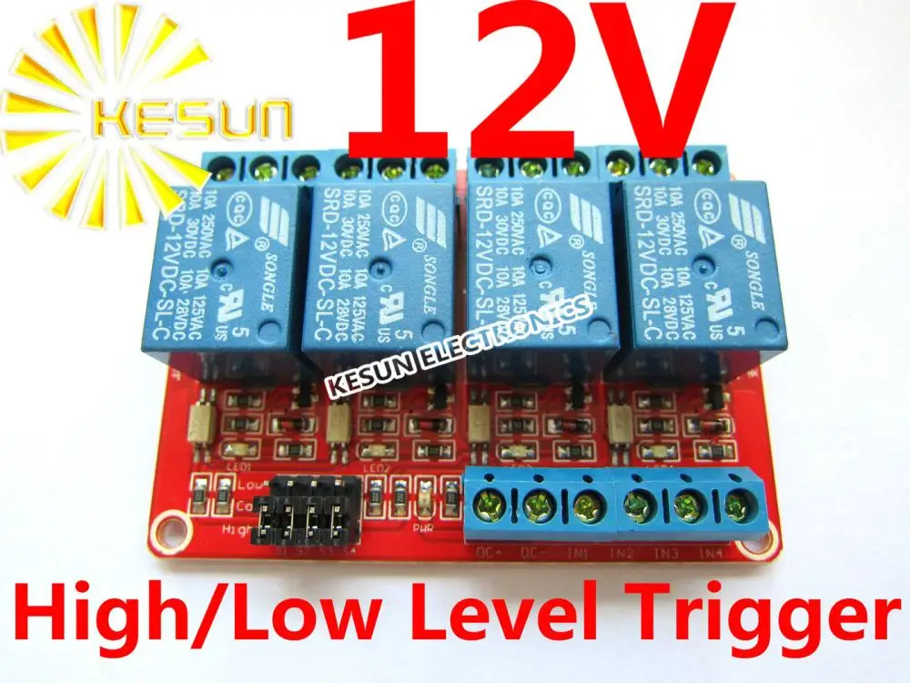 

5PCS/LOT 4 Channel 12V Relay Module High/Low Level Trigger 4 road relay modules expand with Optocoupler