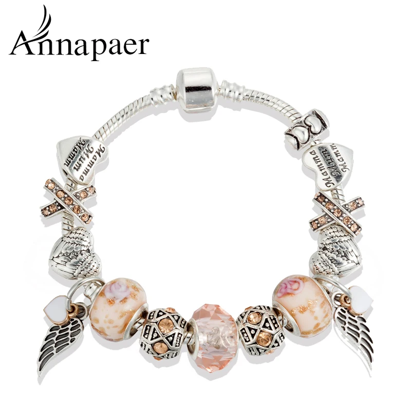 Женский браслет с подвеской ANNAPAER винтажный серебряного цвета в форме сердца