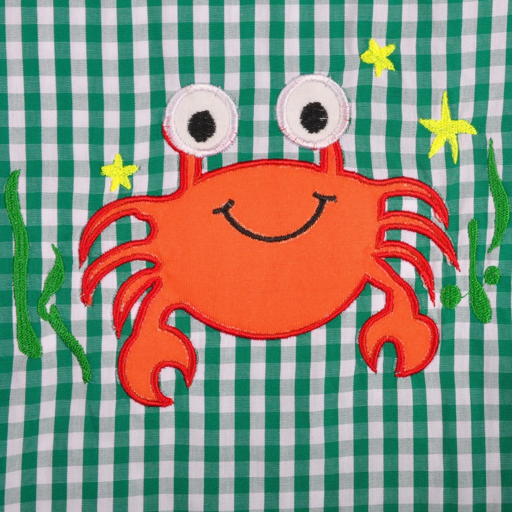 Детская эксклюзивная одежда из сирсакера комбинезон с вышивкой краба для