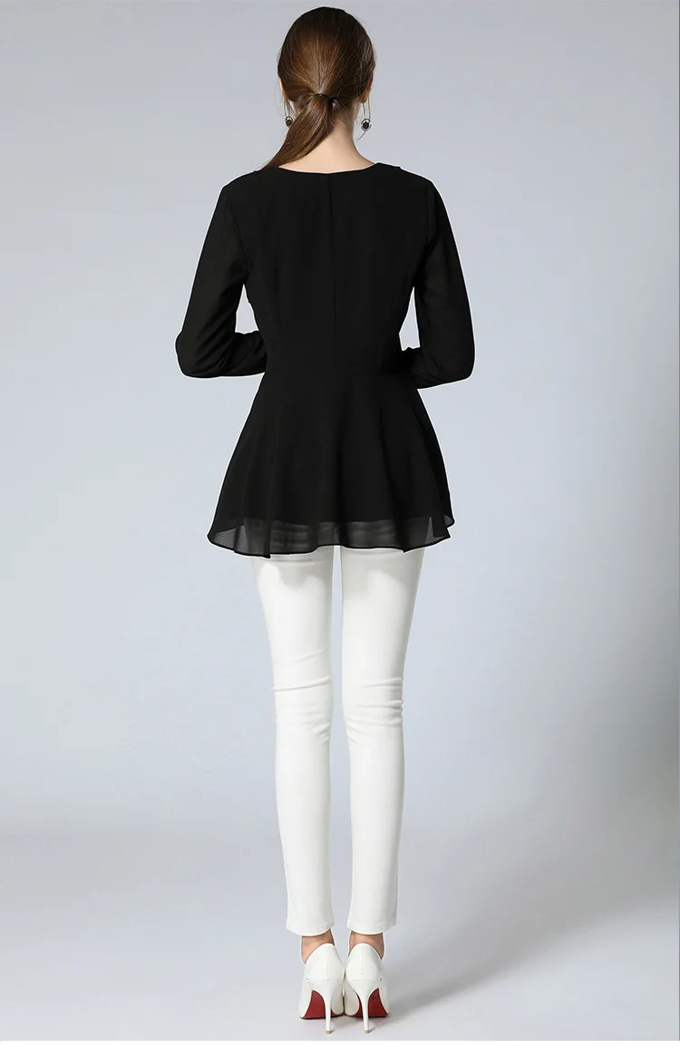 Новинка 2017 осенняя мода женская шифоновая рубашка с оборками и воротником