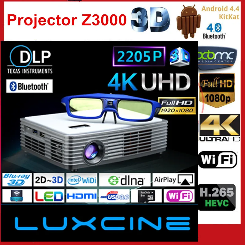 Горячие Продаж 4 К Короткофокусный Смарт Bemaer Z4000/2205 P Android 4.4 Ultra HD Proyector/Домашнего