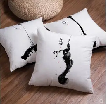 Chinese Zen Ink Painting Pillow Case retro black and white painting sofa cushion cover pillowcase | Дом и сад