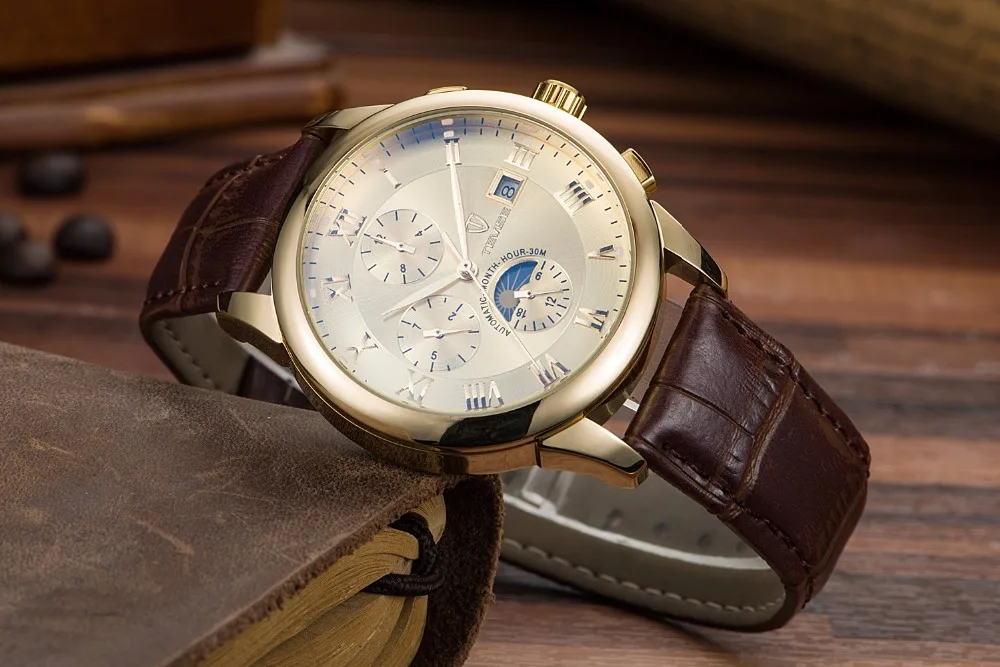 TEVISE Топ Бренд роскошные часы Мужские автоматические механические кожаные