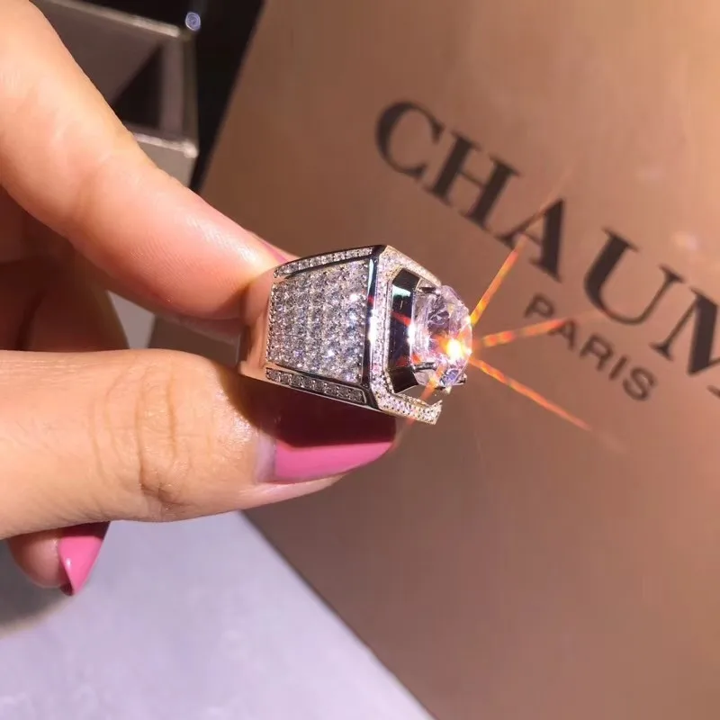 Vecalon, роскошное мужское кольцо-пасьянс, 3ct, AAAAA, Cz, 925 пробы, серебро, обручальное кольцо, кольца для мужчин, ювелирные изделия на большой палец