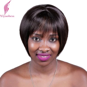 Yiyaobess 8 дюймов, синтетические парики, короткий коричневый парик с челкой, прямые парики из натуральных бобов для чернокожих женщин, бесплатная доставка