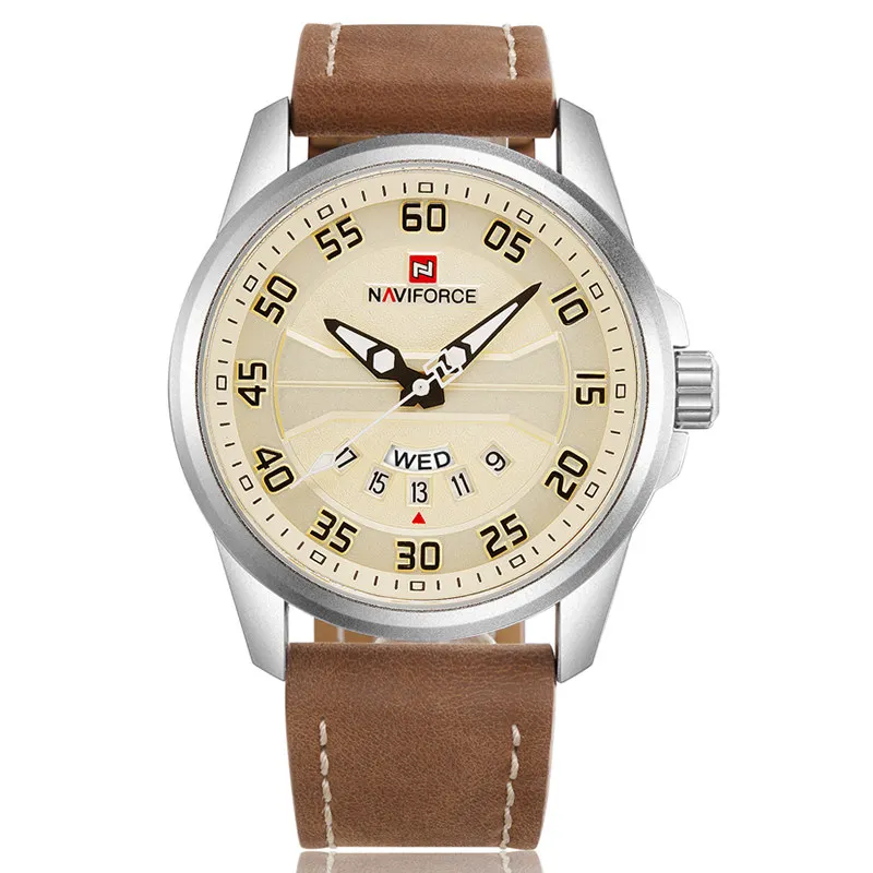 Silver Yellow Роскошный бренд NAVIFORCE мужские модные спортивные часы мужские кварцевые часы мужские кожаные водонепроницаемые военные наручные часы relogio masculino - Цвет: Silver Yellow