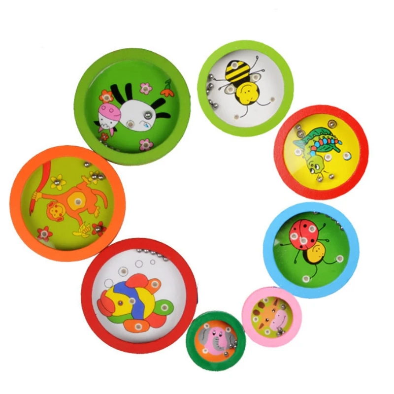 Круглый деревянный пазл с мультяшными животными магнитные бусины слот лабиринт