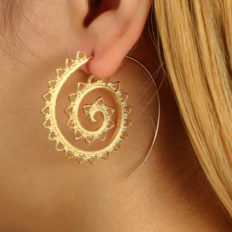 Женские богемные круглые Спиральные серьги большие этнические золотого и