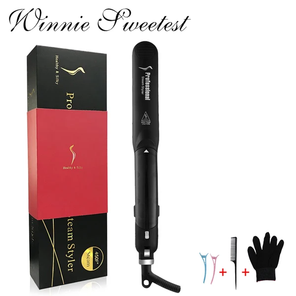 with box Выпрямитель для волос Быстрый нагрев волос плоский Утюг паровой керамический паровой бигуди для волос - Цвет: with box