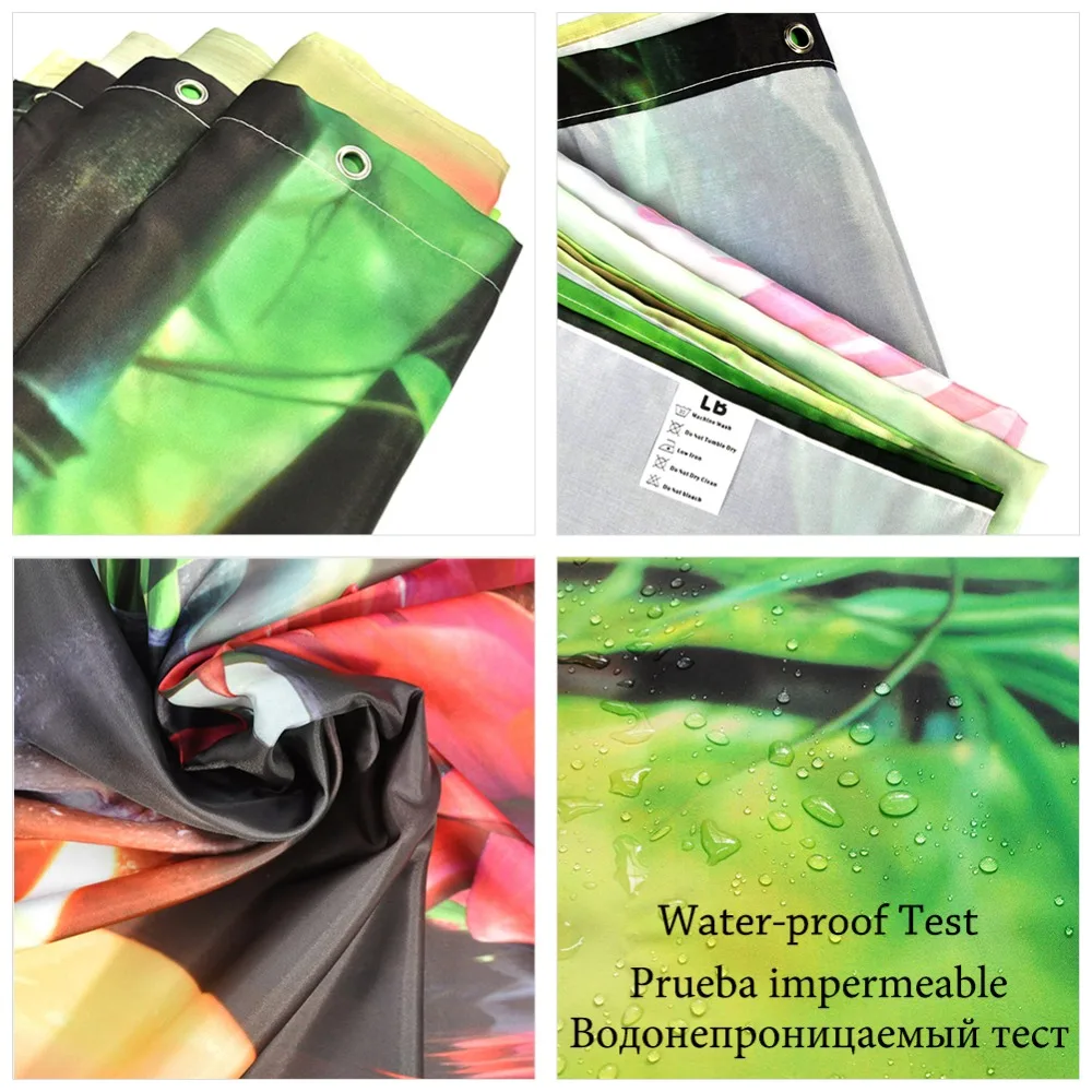 

LB Black And White Stripe Shower Curtain with Mat Tropical Plant Flamingo Custom Waterproof Bathroom Fabric For Bathtub Decor