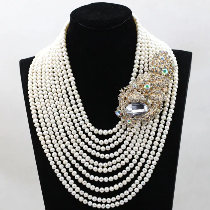 Фото Роскошное 10 слоев свадебное жемчужное ожерелье ювелирные изделия 6-7 мм