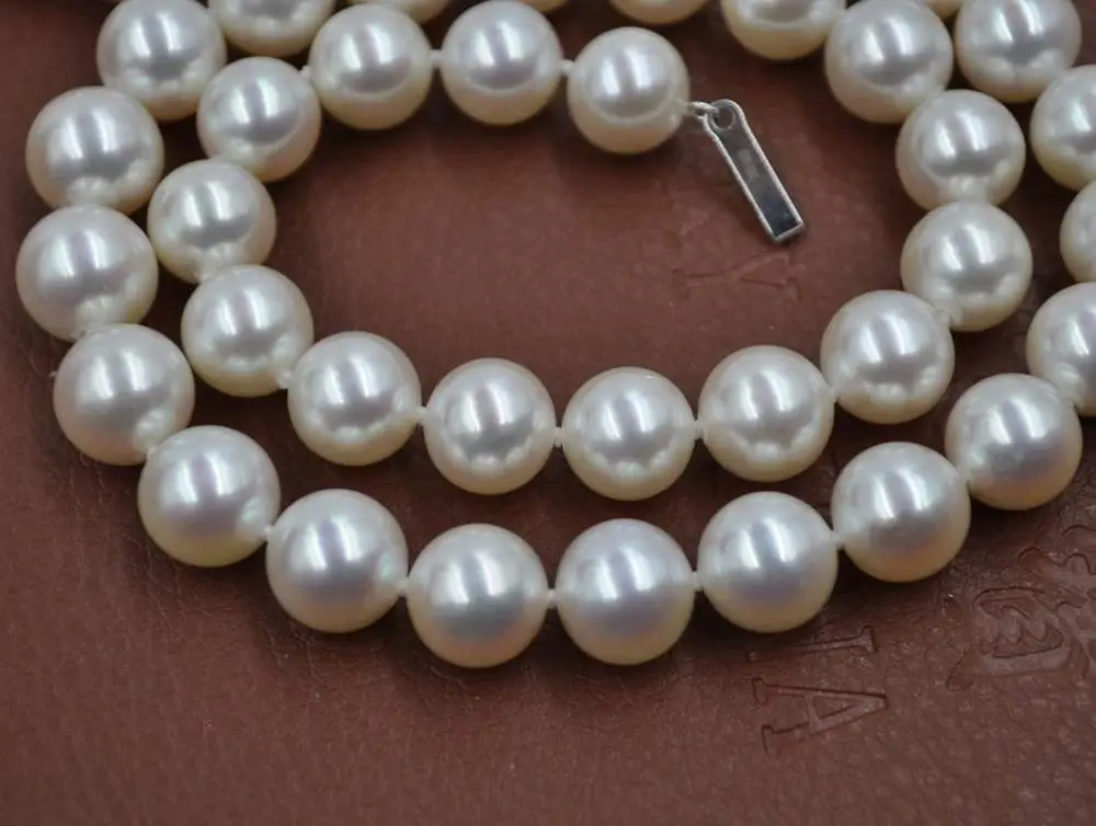 ?? 最高の Aaa 10 ミリメートルラウンドホワイト本物の真珠のネックレス G14K クラスプ