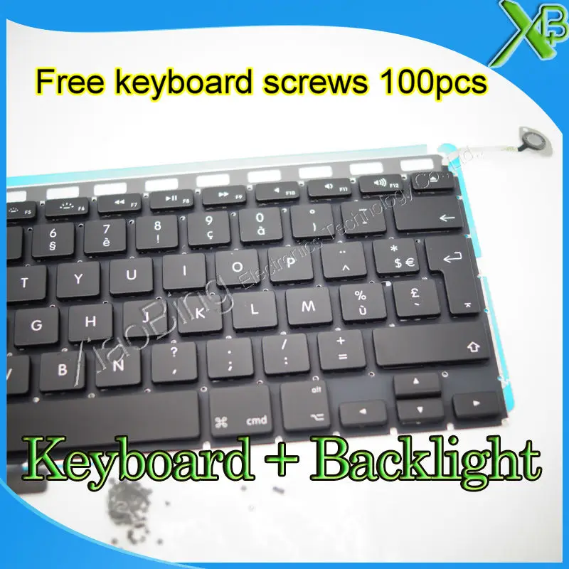 Совершенно новая AZERTY FR Французская клавиатура + Подсветка 100 шт. винтов для